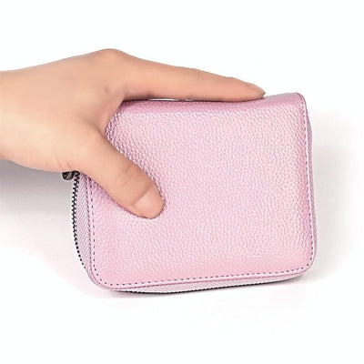 Leather Rfid Wallet - Sleek and Secure - Rose Red
