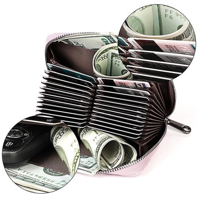 Leather Rfid Wallet - Sleek and Secure - Rose Red