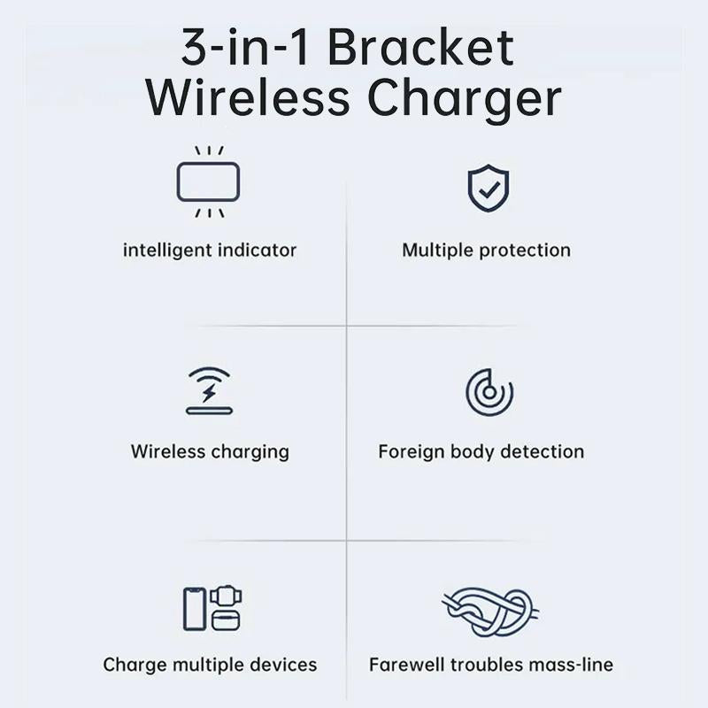 15W 3 In 1 Aluminum Wireless Charger - Silver