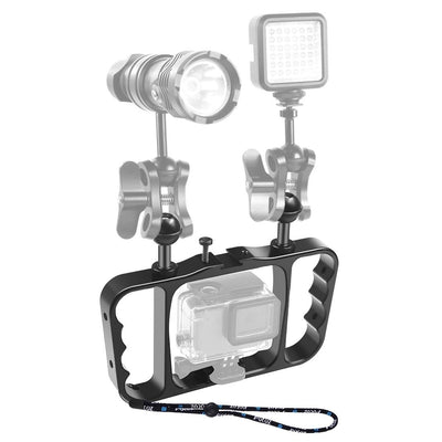 Aluminum Dual Handheld Diving Light Arm Mount for Action Cameras - Silver