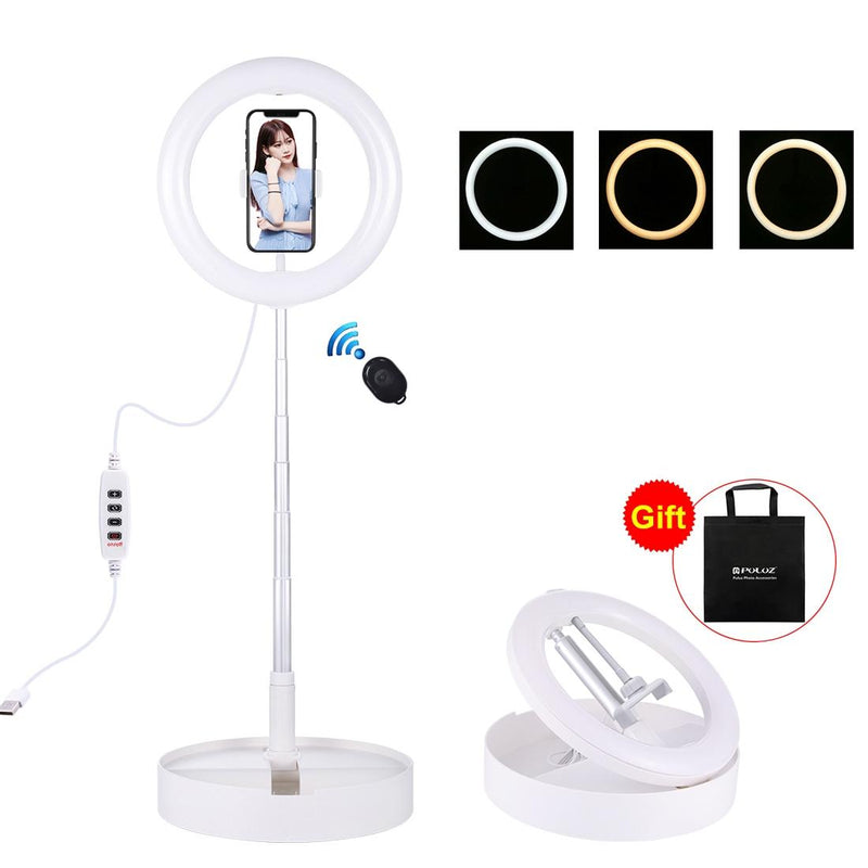 10.2 Dual-colour Led Ring Light with Usb Bluetooth Remote and Phone Holder - White