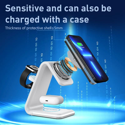 3 In 1 Magnetic Wireless Vertical Charger - White