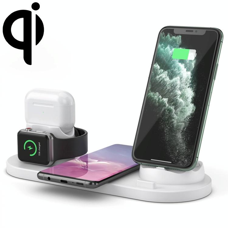 6 In 1 10W Wireless Charger Stand Qi Standard - White