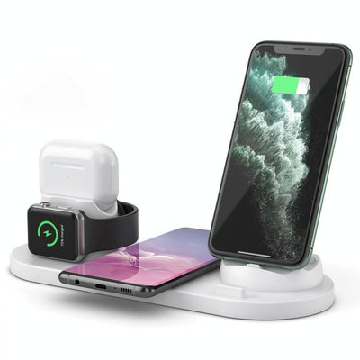 6 In 1 10W Wireless Charger Stand Qi Standard - White