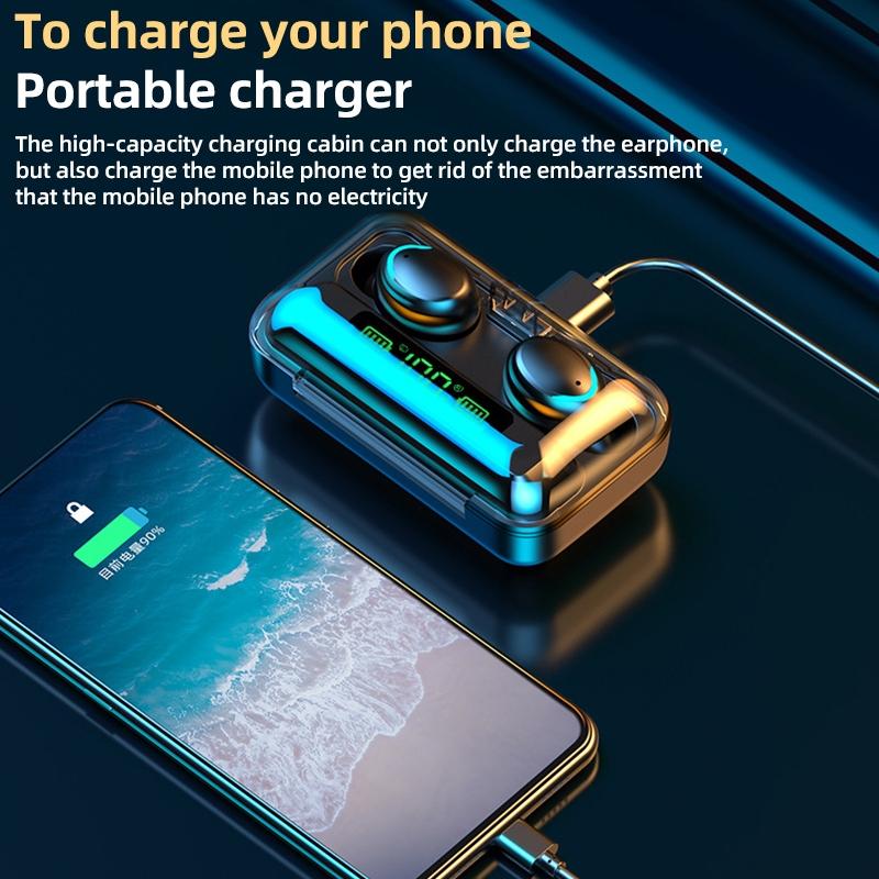 Bluetooth Earphone with Noise Reduction & Led Display - Black - Ip6D1057W Led Light White