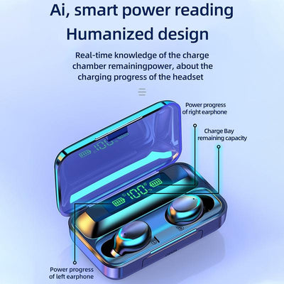 Bluetooth Earphone with Noise Reduction & Led Display - Black - Ip6D1057W Led Light White