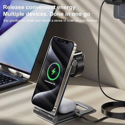 15W 3 In 1 Foldable Desktop Wireless Charger - White