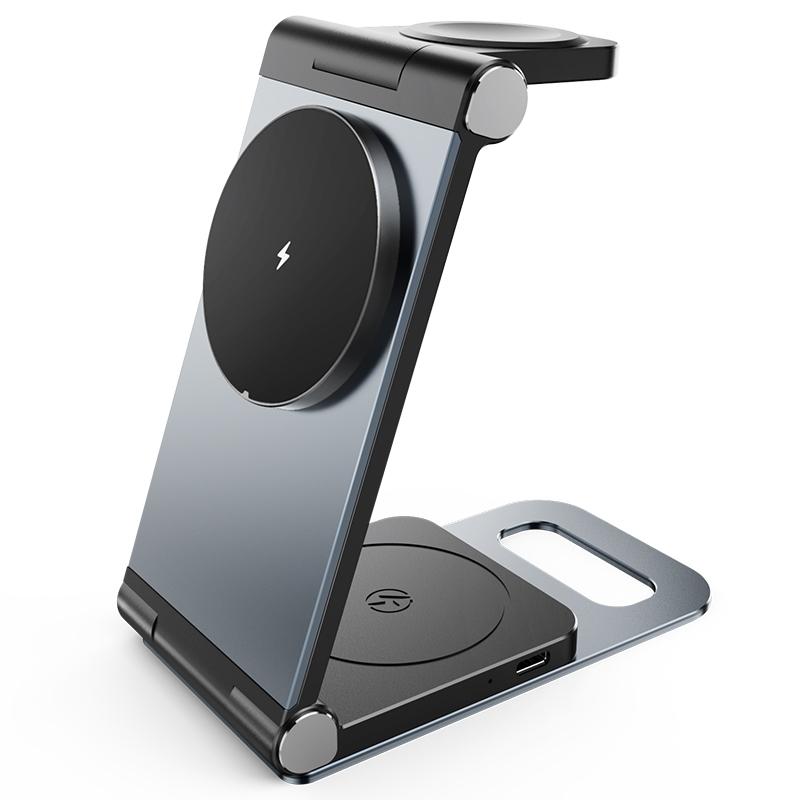 15W 3 In 1 Foldable Desktop Wireless Charger - White