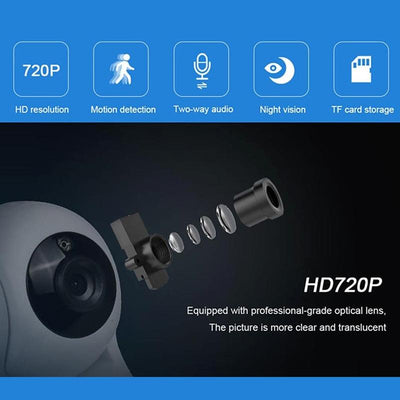 720P Smart Wifi Monitor Camera With 100W Wide Angle Lens Night Vision & Tf Card Expansion