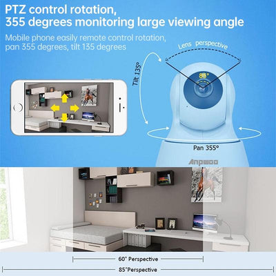 720P Smart Wifi Monitor Camera With 100W Wide Angle Lens Night Vision & Tf Card Expansion