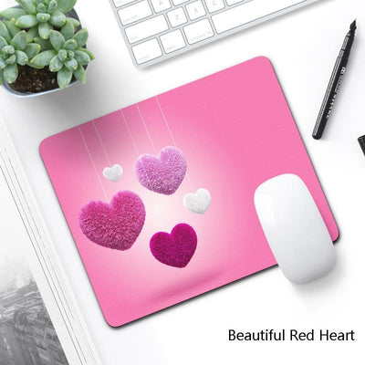 6 Piece Non Slip Mouse Pad Set 21 X 26Cm Thick Rubber Anti Skid Durable - Beautiful Red Heart