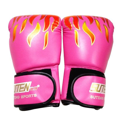 Adult Flame Pattern Pu Leather Boxing Gloves - Yellow