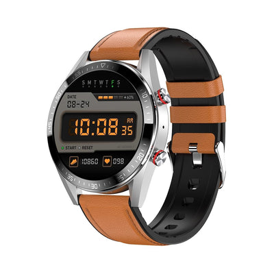 Leather Strap Amoled Smart Watch With Heart Rate And Blood Pressure Monitoring - Brown