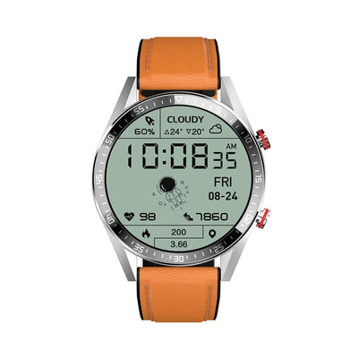 Leather Strap Amoled Smart Watch With Heart Rate And Blood Pressure Monitoring - Brown