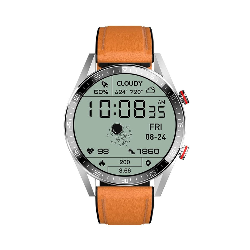 Leather Strap Amoled Smart Watch With Heart Rate And Blood Pressure Monitoring - Brown