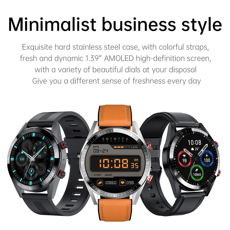Leather Strap Amoled Smart Watch With Heart Rate And Blood Pressure Monitoring - Brown