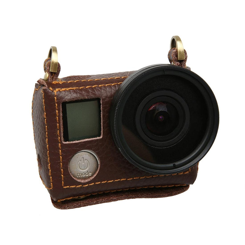 Genuine Leather Protective Case For Gopro Hero4 With Litchi Texture And Sling