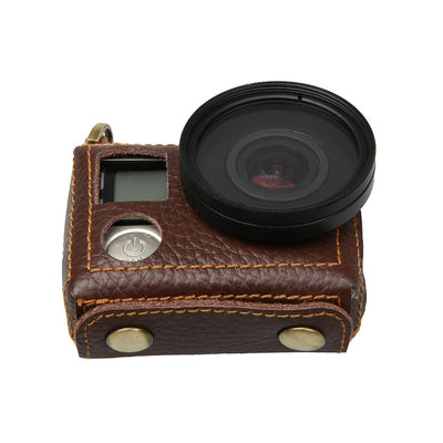 Genuine Leather Protective Case For Gopro Hero4 With Litchi Texture And Sling