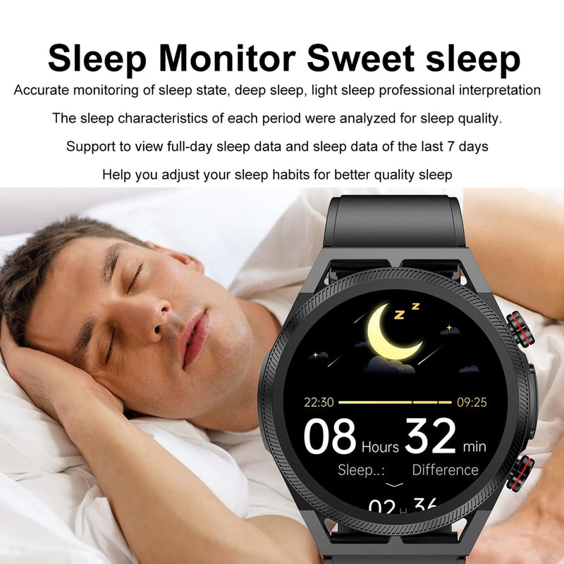 1.39 Inch Ips Screen Ip67 Waterproof Leather Band Smart Watch Support Body Temperature Monitoring / Ecg - Brown