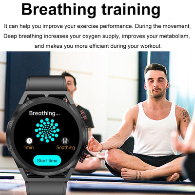 1.39 Inch Ips Screen Ip67 Waterproof Leather Band Smart Watch Support Body Temperature Monitoring / Ecg - Brown