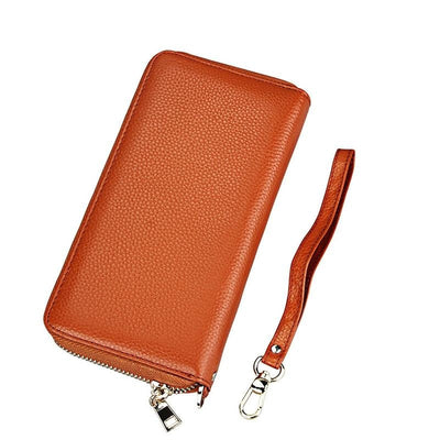 Leather Rfid Card Holder Wallet with Hand Strap - Brown