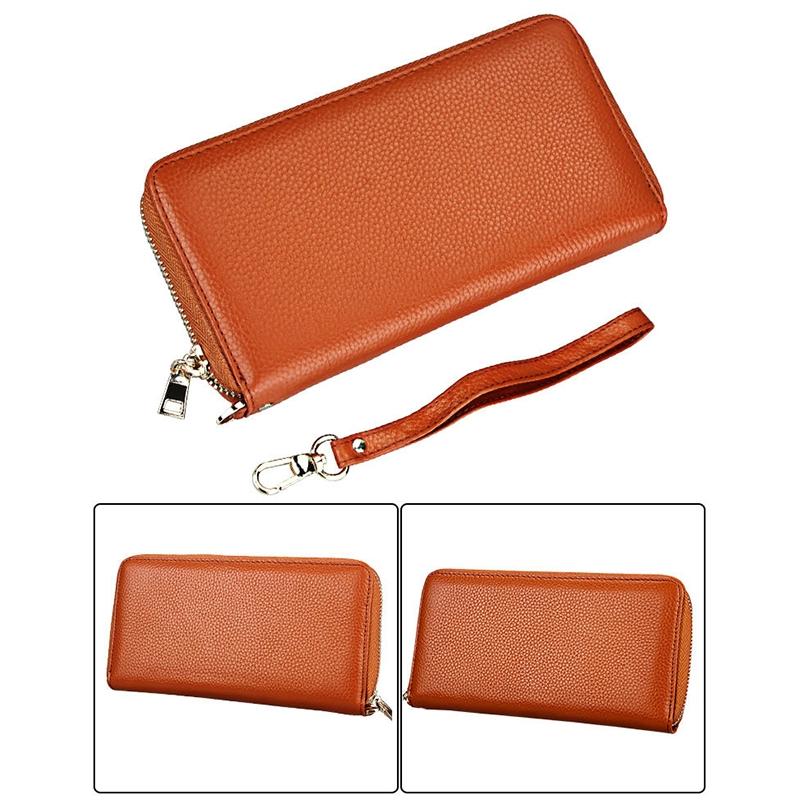 Leather Rfid Card Holder Wallet with Hand Strap - Brown