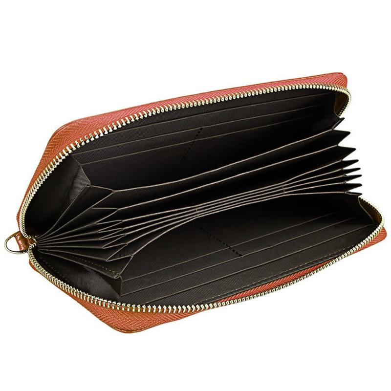 Leather Rfid Card Holder Wallet with Hand Strap - Brown