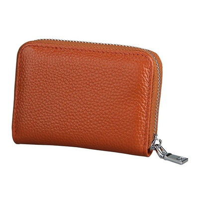 Anti-magnetic Rfid Leather Zip Wallet - Zipper Closure - Brown