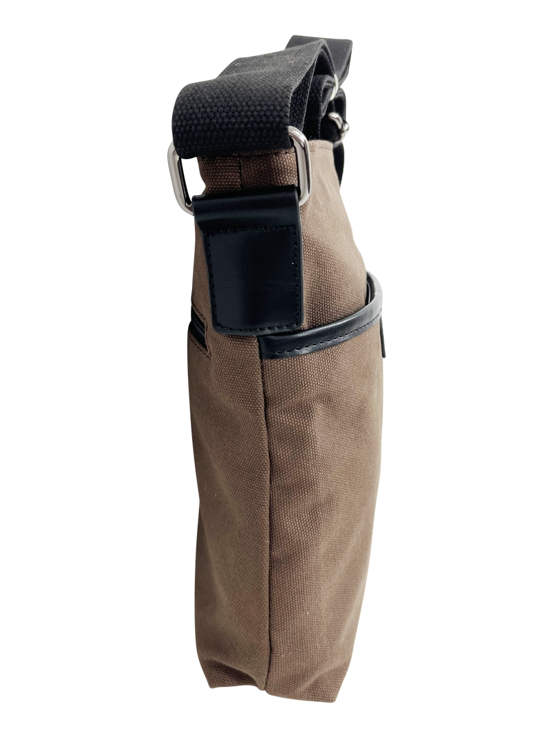 FIB Byron Canvas Sling Bag Shoulder Travel Cross Body - Brown