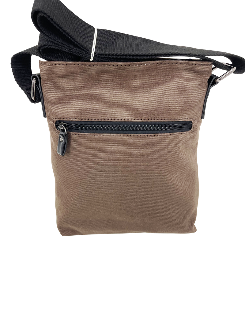 FIB Byron Canvas Sling Bag Shoulder Travel Cross Body - Brown