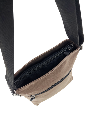 FIB Byron Canvas Sling Bag Shoulder Travel Cross Body - Brown