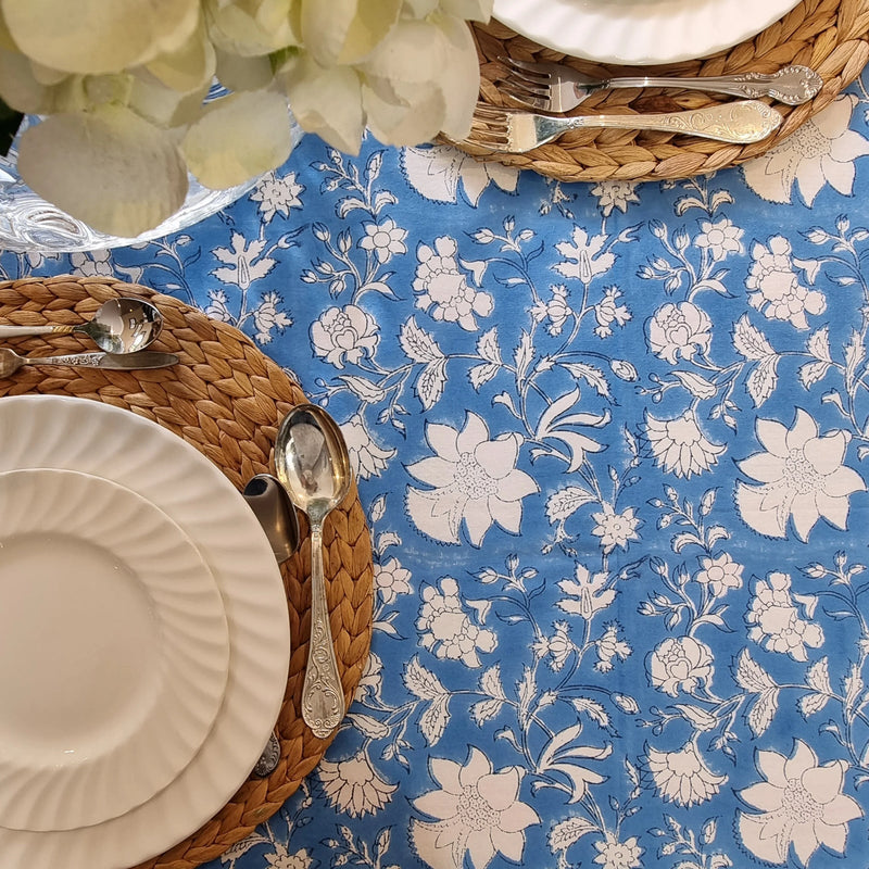 Rectangle Tablecloth Table Cover Flower Pattern Dining Table Cloth - Blue Bellflower