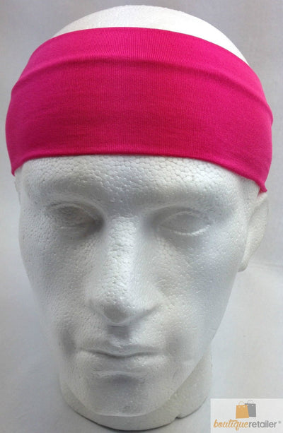 PLAIN HEADBAND Elastic Stretch Sports Yoga Hair Band Unisex 8cm Wide Wrap - Hot Pink