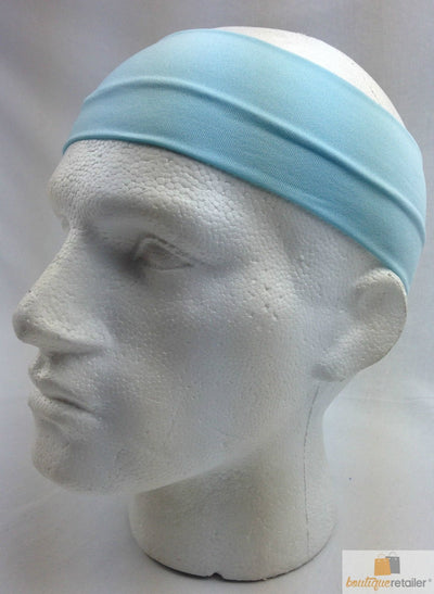 PLAIN HEADBAND Elastic Stretch Sports Yoga Hair Band Unisex 8cm Wide Wrap - Sky Blue