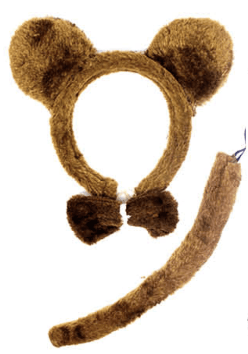 BROWN BEAR EARS HEADBAND w Bow Tail Animal Costume Halloween Party Hair Accessory