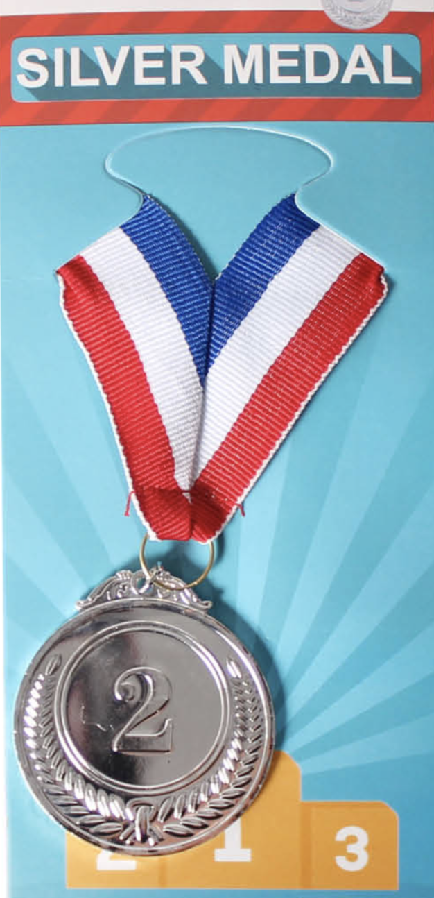 METAL WINNER MEDALS 1st 2nd 3rd Party Favours Sports Day School 40cm Ribbon - Silver (2nd)