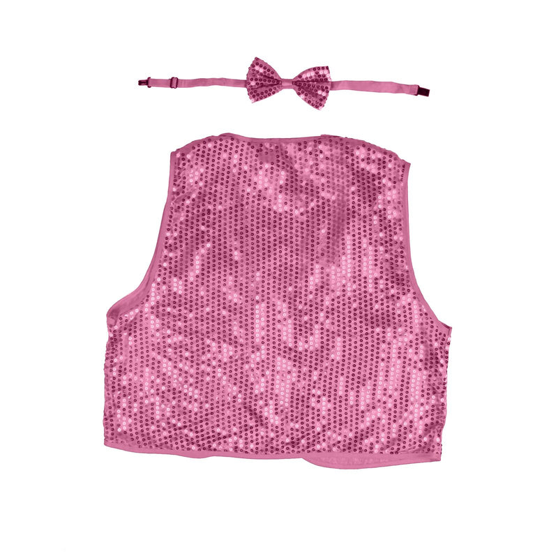 Kids Sequin Vest Bow Tie Set Costume 80s Party Dress Up Waistcoat - Light Pink