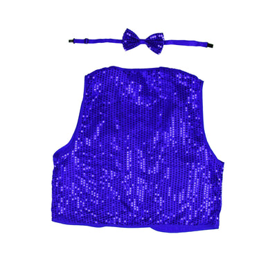 Kids Sequin Vest Bow Tie Set Costume 80s Party Dress Up Waistcoat - Blue