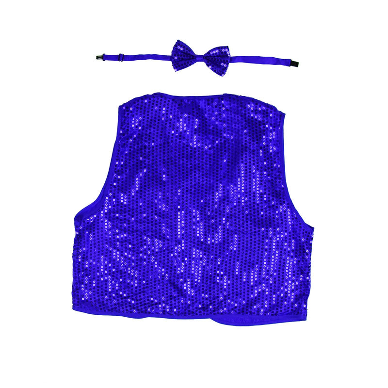 Kids Sequin Vest Bow Tie Set Costume 80s Party Dress Up Waistcoat - Blue