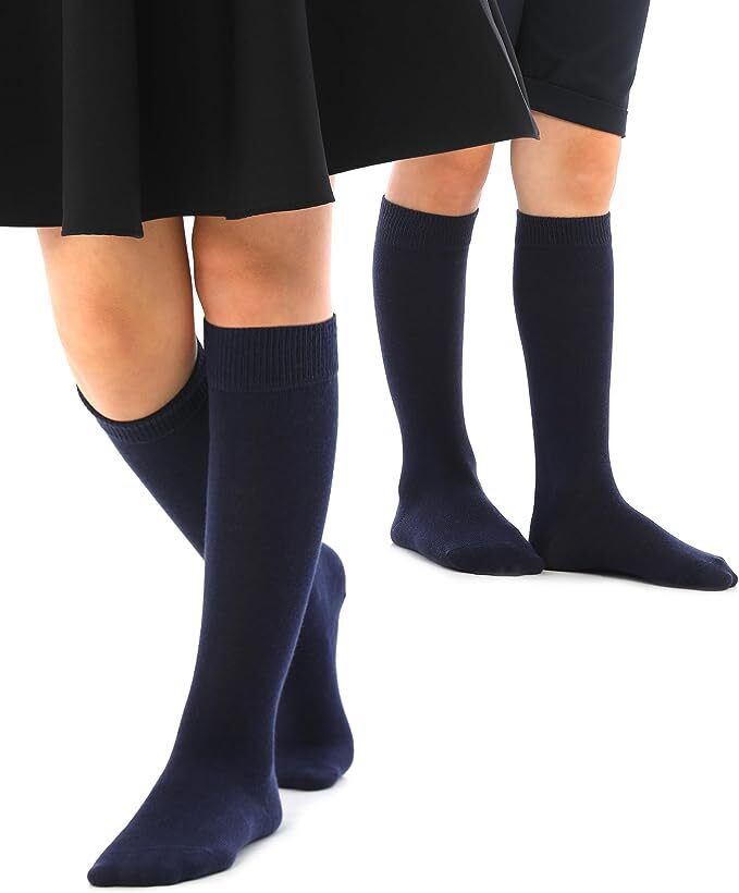 Knee High School Socks for Girls Boys Plain Cotton Rich Kids Seamless No Seam - 6-11 (Navy)