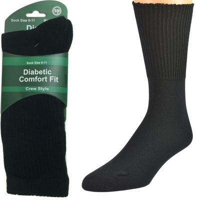 1 Pair DIABETIC BAMBOO Socks Work Socks Medical Loose Top Crew Cushion BLACK - 6-11