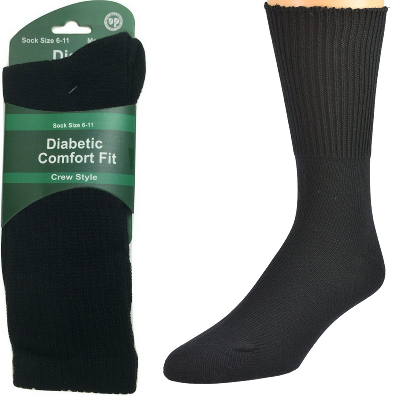 1 Pair DIABETIC BAMBOO Socks Work Socks Medical Loose Top Crew Cushion BLACK - 6-11