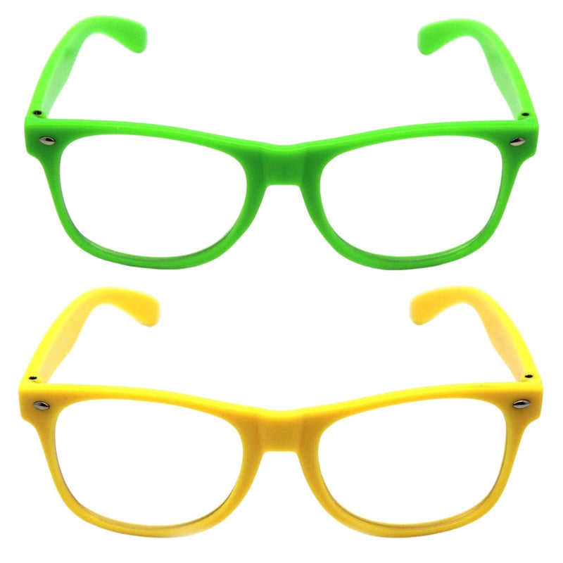 Green and Yellow Party Glasses with Clear Lenses – Fun 80s Australia Day or Costume Glasses (Set of 2)