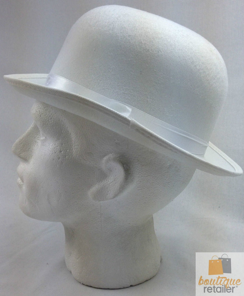 BOWLER HAT Party Costume Derby Fancy Dress Dance Halloween Vintage Cap - White