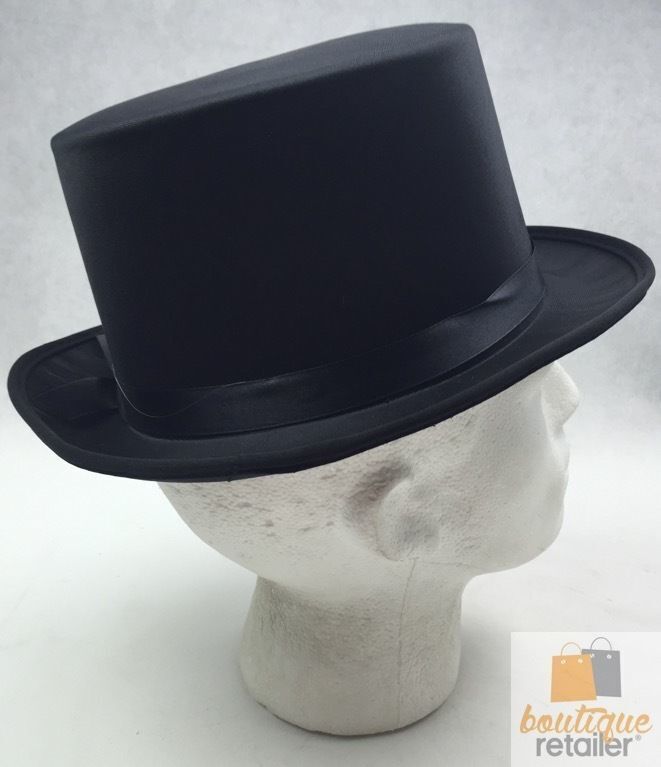 SATIN TOP HAT Costume Party Cap Fancy Dress Trilby Fedora One Size - Black