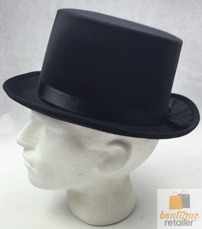 SATIN TOP HAT Costume Party Cap Fancy Dress Trilby Fedora One Size - Black