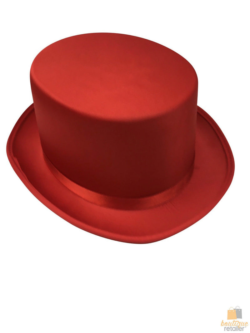 SATIN TOP HAT Costume Party Cap Fancy Dress Trilby Fedora One Size - Red