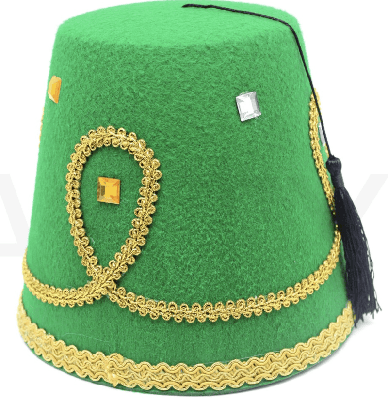 DELUXE TURKISH HAT Red Green Fez Tarboosh Dress Up Costume Party Moroccan - Green