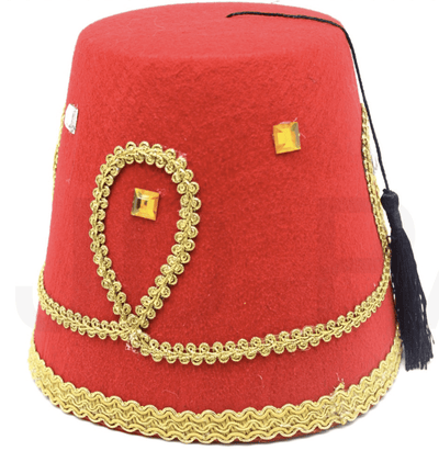 DELUXE TURKISH HAT Red Green Fez Tarboosh Dress Up Costume Party Moroccan - Red