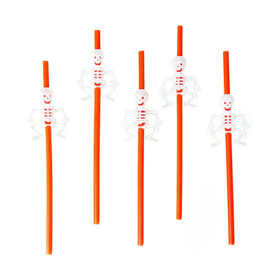 Halloween Party Pumpkin/Skeleton Drinking Straws Festive Spooky Decors - Orange